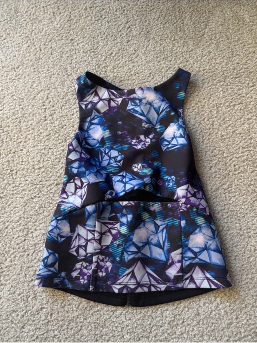 Bebe Black Tank Top with Blue & Purple Gem Print